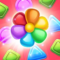 Candy Blast Jigsaw app icon: a flower made of coloured jelly pieces on a pink field